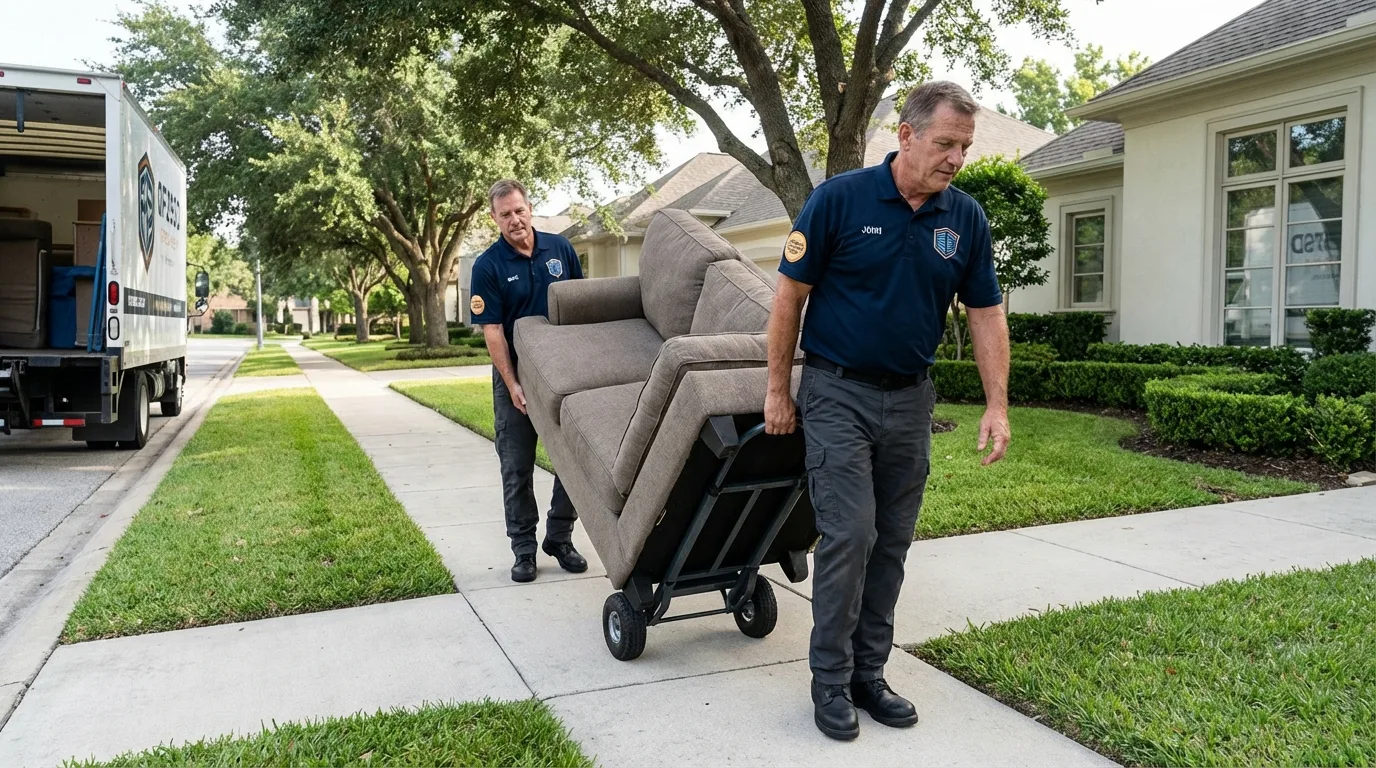 Local residential moving crew loading furniture in Little Elm, TX